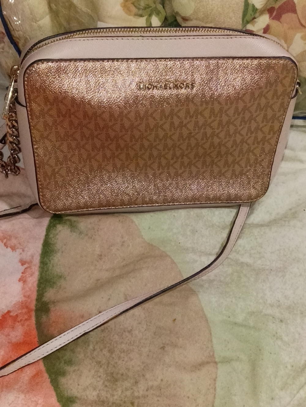 Michael Kors Blush Pink and Gold Logo Crossbody